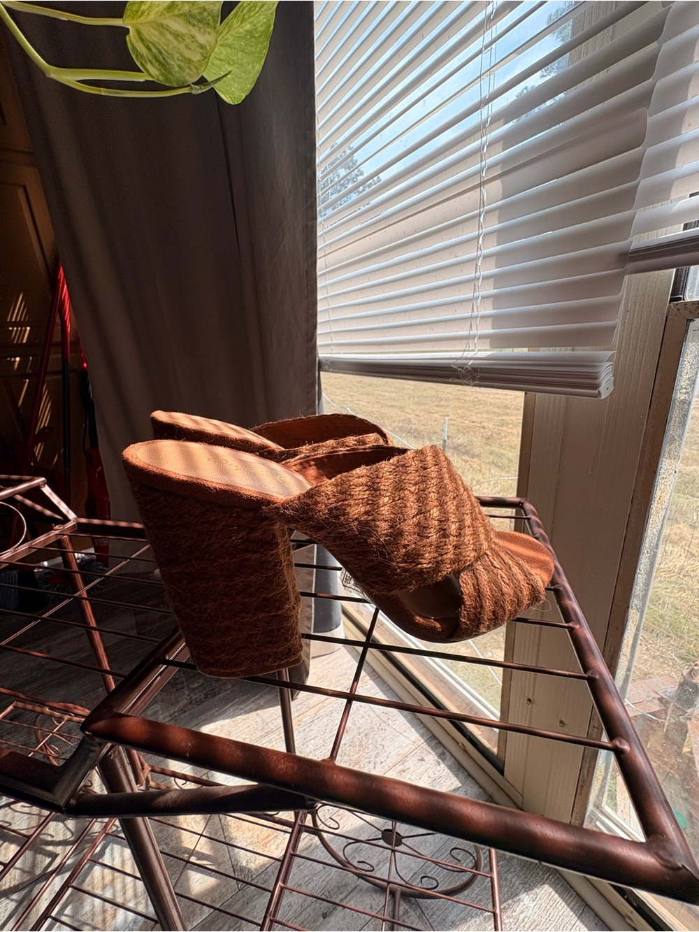 Qupid Brown Woven Platform Mule Clogs